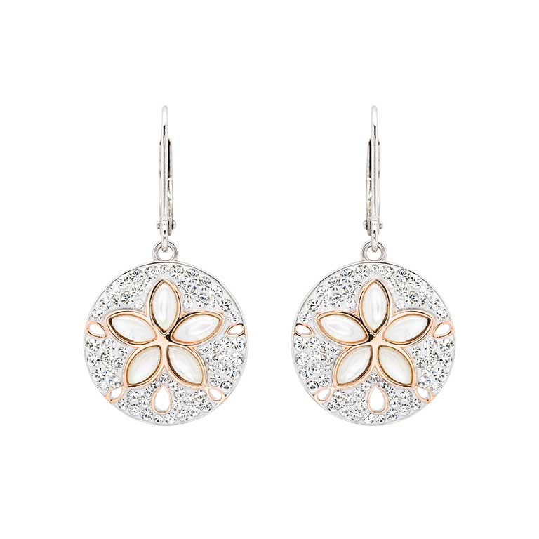 Sterling Silver White Crystal sand Dollar Earrings