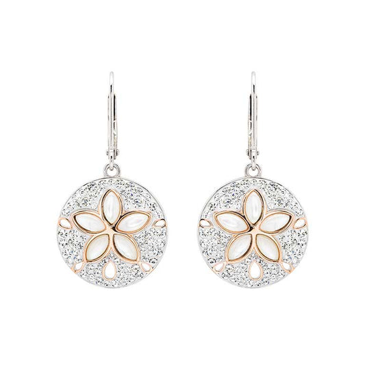 Sterling Silver White Crystal sand Dollar Earrings