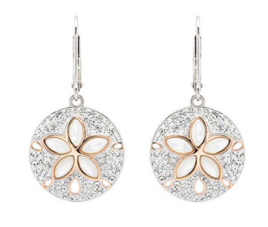 Sterling Silver White Crystal sand Dollar Earrings