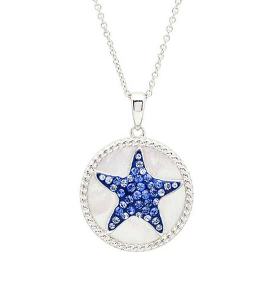 Sterling Silver Sapphire crystal MOP Starfish Necklace