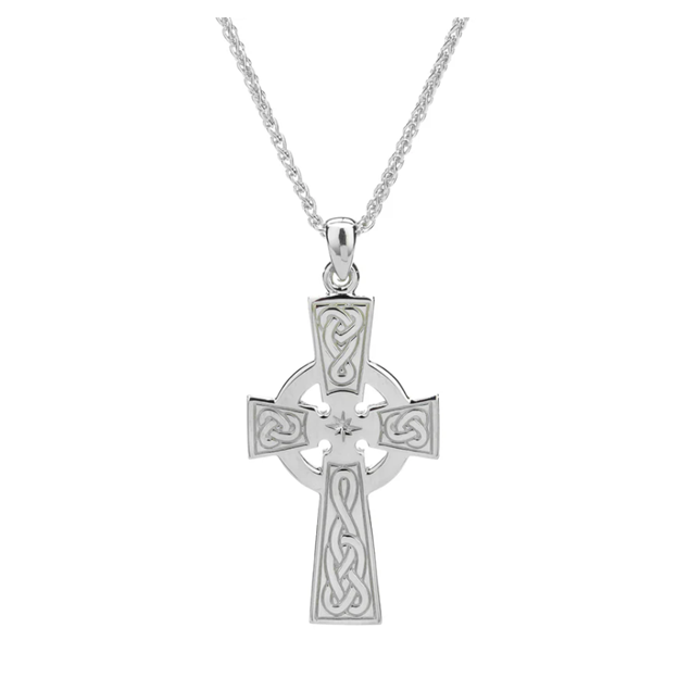 Silver Celtic Cross Pendant - Star Centre Detail -Large