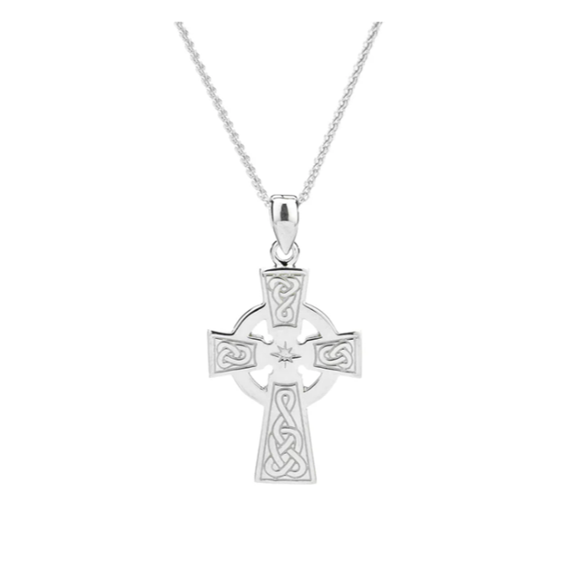 Silver Celtic Cross Pendant - Star Centre Detail - Medium