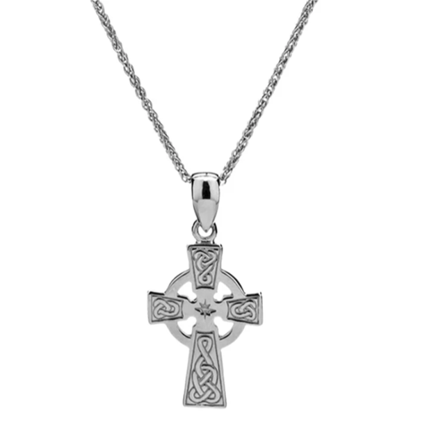 Silver Celtic Cross Pendant-Star Centre Detail- Small