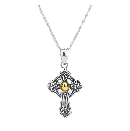 Silver and 18k Gold Trinity Knot Cross Pendant