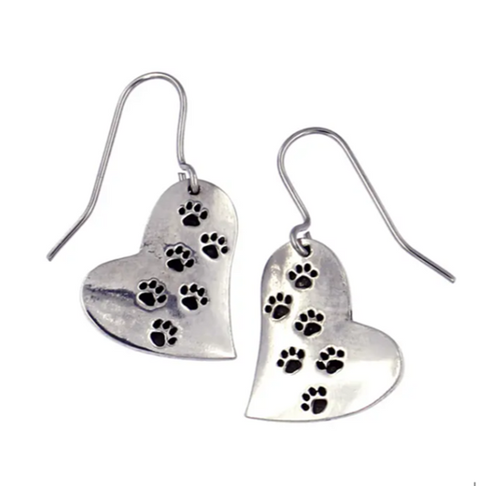 St Justin - Paw Print Heart Drop earrings