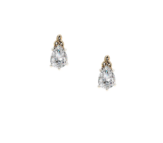 Silver and 10k Gold with White Moissanite Trinity Stud Earrings