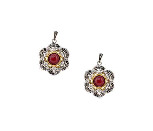 Silver and 23k Gilding Celestial Earrings - Garnet
