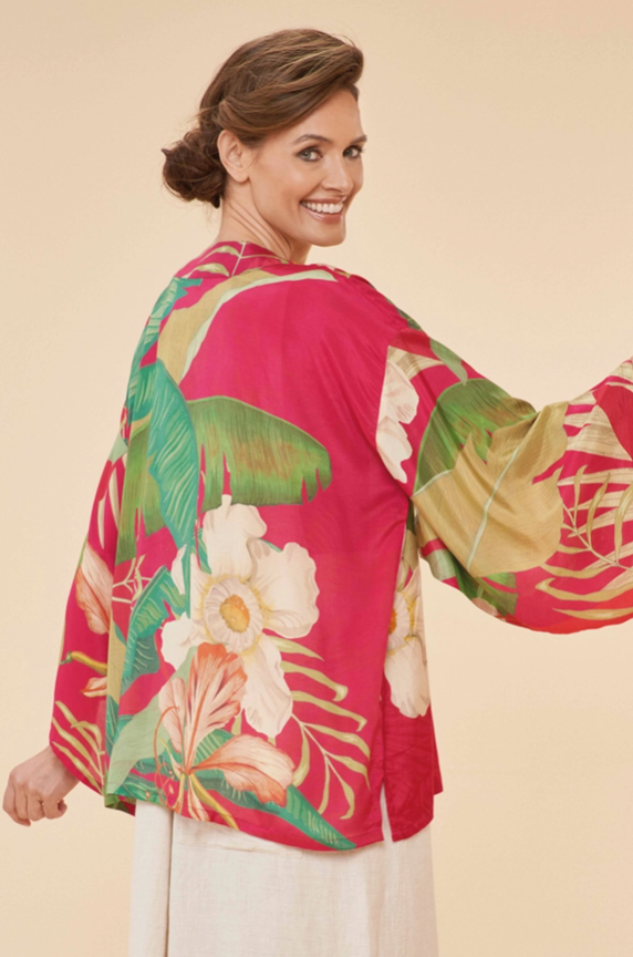 Kimono Jacket - Delicate Tropical in Dark Rose