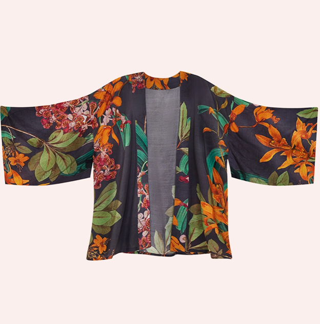 Kimono Jacket - Botany Bliss in Charcoal
