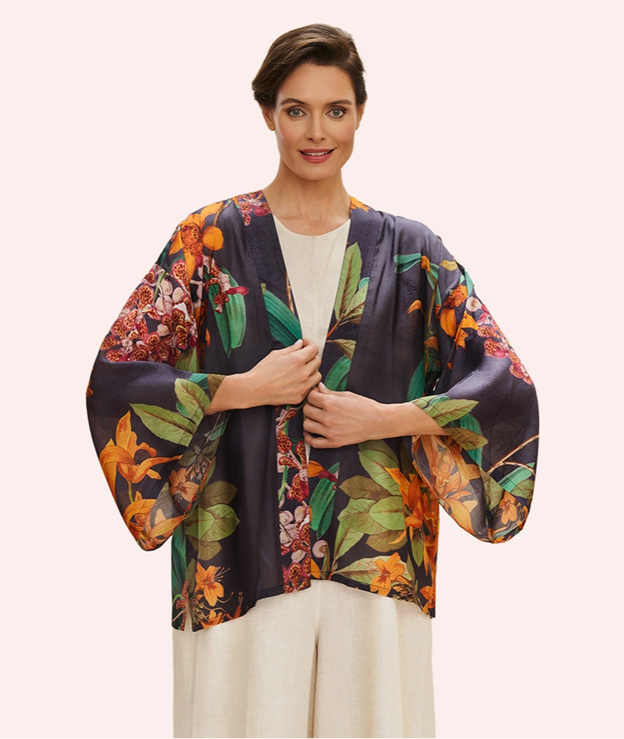 Kimono Jacket - Botany Bliss in Charcoal