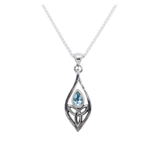 Silver Guardian Angel Pendant - Small - Blue Topaz