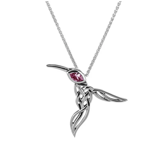 Silver Hummingbird Pendant - Rhodolite