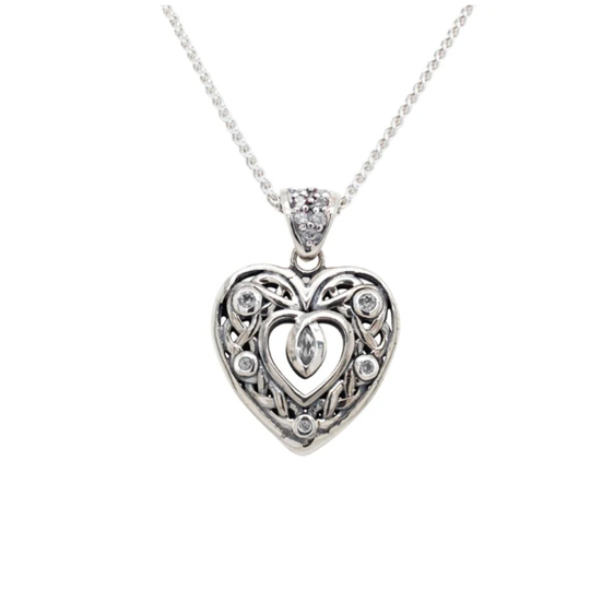 Silver Celtic Heart Pendant Small - Cubic Zirconia