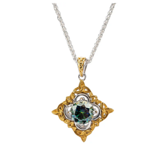 Silver And 10k Gold Celestial Pendant - Mystic Blue Moissanite