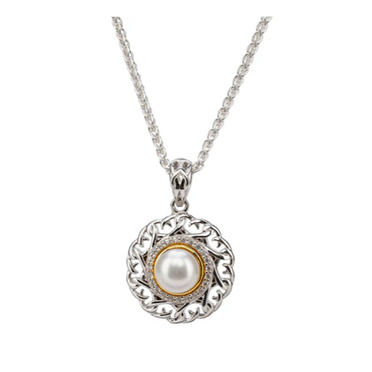 Silver and 10k Gold Aphrodite Small Pendant - White Fresh Water Pearl