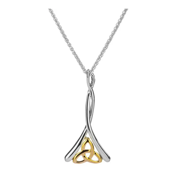 Silver and 10k Gold Celtic Trinity Long Twisted Pendant Necklaces colle