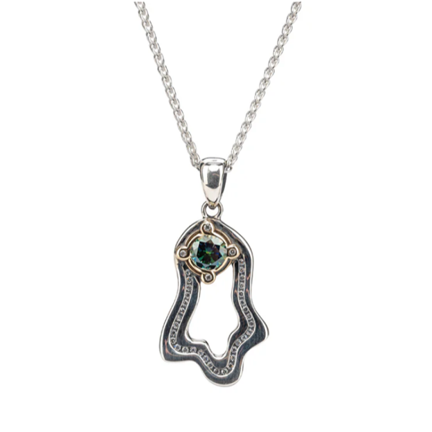 Silver and 10k Gold Rocks 'n Rivers Pendant - Mystic Blue Moissanite