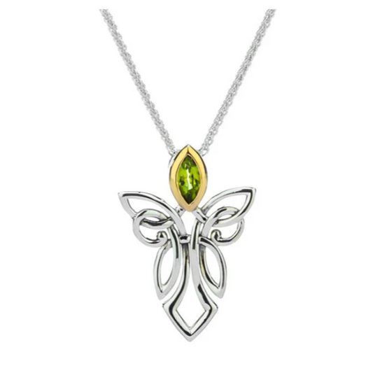 Silver and 10k Gold Guardian Angel Pendant-Peridot