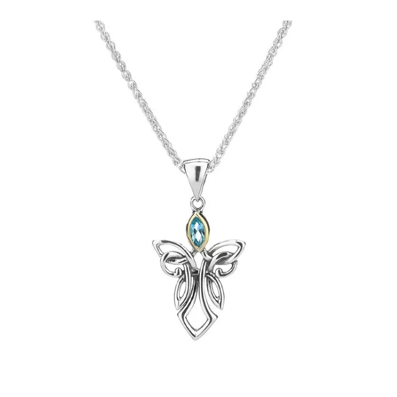 Silver and 10k Gold Guardian Angel Pendant - Small - Blue Topaz