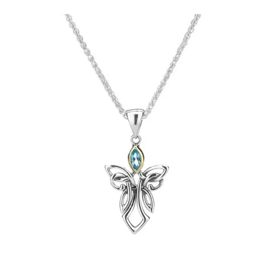 Silver and 10k Gold Guardian Angel Pendant - Small - Blue Topaz