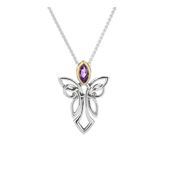 Silver and 10k Gold Guardian Angel Pendant-Amethyst