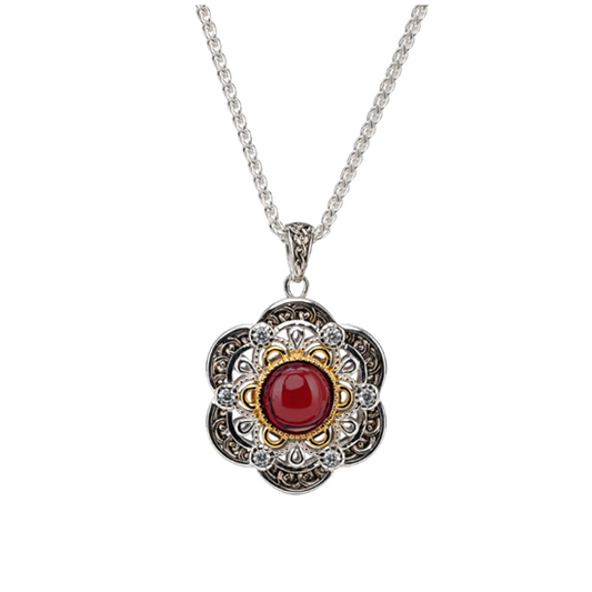 Silver And 23k Gilding Celestial Pendant - Garnet