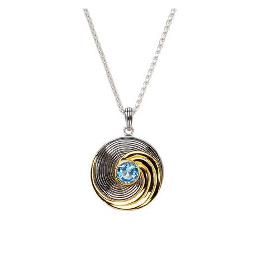 Silver And 23k Gold Gilding Whirlpool Pendant -Swiss Blue Topaz