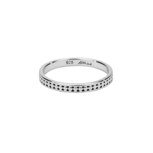 Silver Narrow Rail Beaded Ring