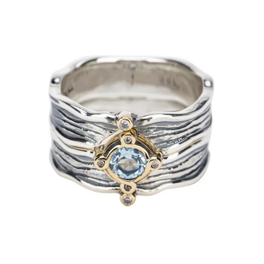 Silver and 10k Gold Rocks 'n Rivers 2-Piece Ring - Sky Blue Topaz