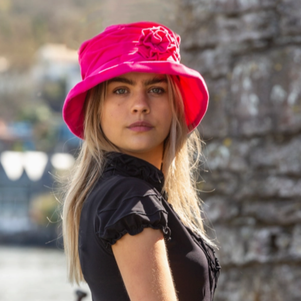 Water Resistant Velour Hat with Flower