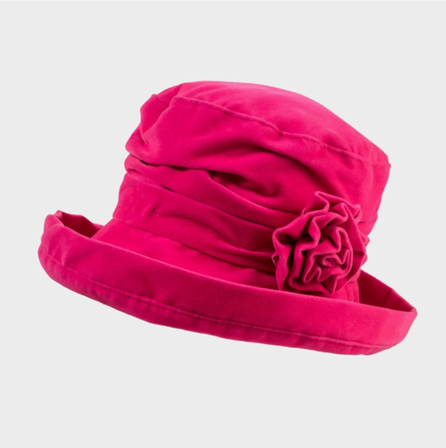 Water Resistant Velour Hat with Flower