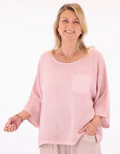 Linen and Cotton Blend Pocket Top