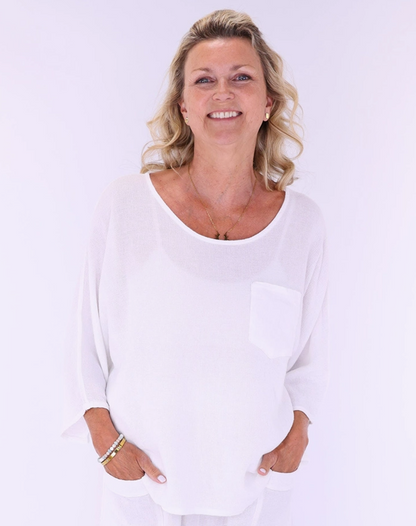 Linen and Cotton Blend Pocket Top