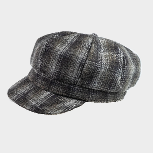 Checked Wool Baker Boy Cap