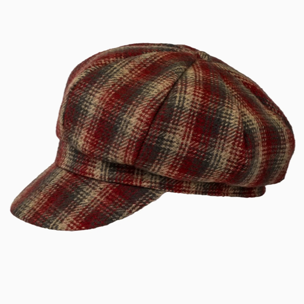 Checked Wool Baker Boy Cap