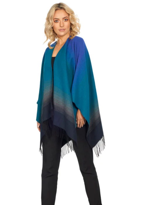 Fringed Shawl with Shadow Rainbow Design