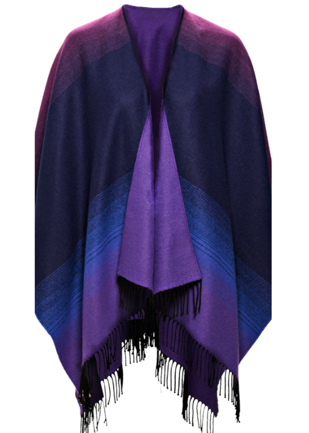 Fringed Shawl with Shadow Rainbow Design