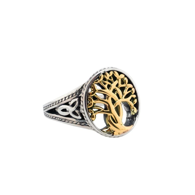 Silver and 10k Yellow Gold Tree of Life Ring