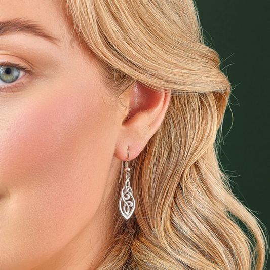 Silver Long Trinity Knot Celtic Drop Earrings