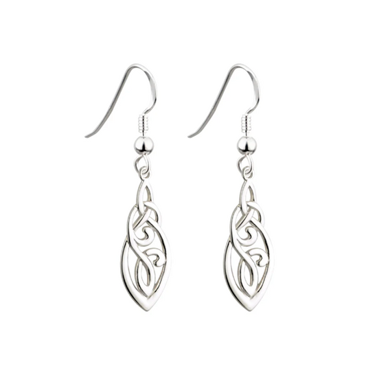 Silver Long Trinity Knot Celtic Drop Earrings