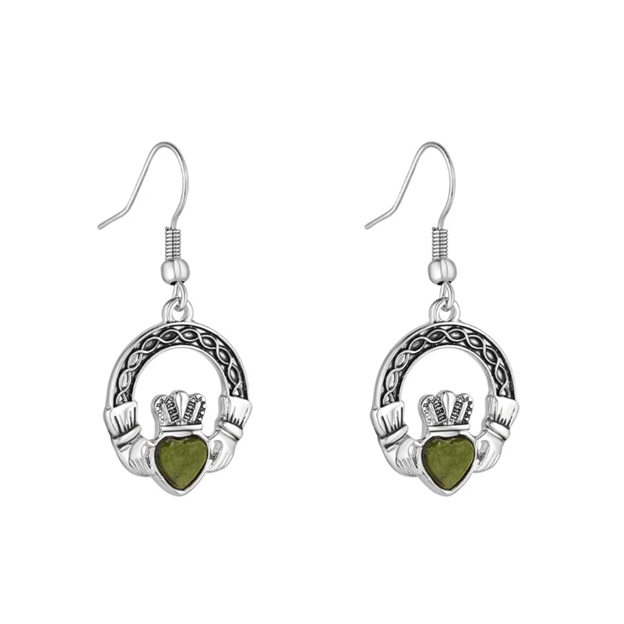 Celtic Marble Claddagh Drop Earrings