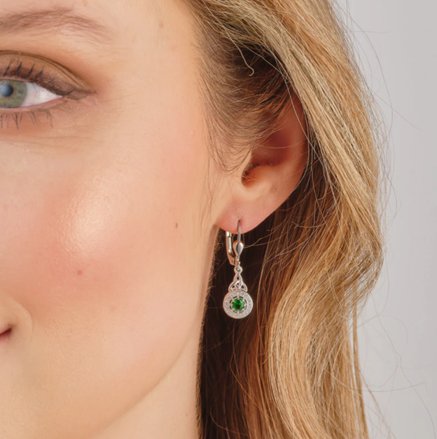 Silver Cluster Green Trinity Knot Earrings