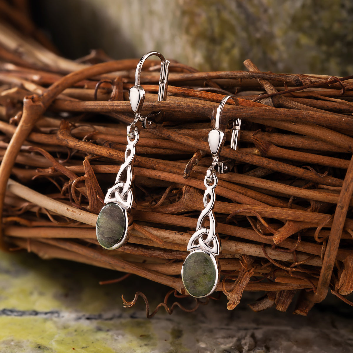 Connemara Marble Long Trinity Knot Drop Earrings