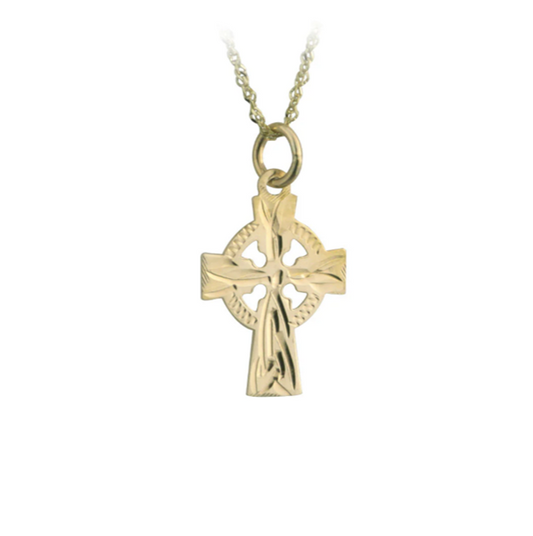 10K Gold Hand Engraved Small Celtic Cross