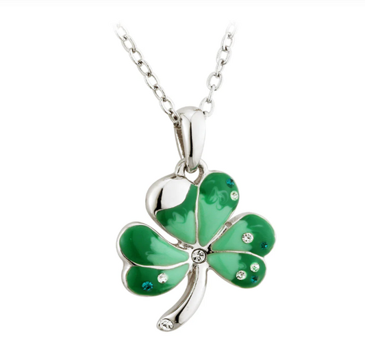 Lucky Enamel & Crystal Shamrock Pendant