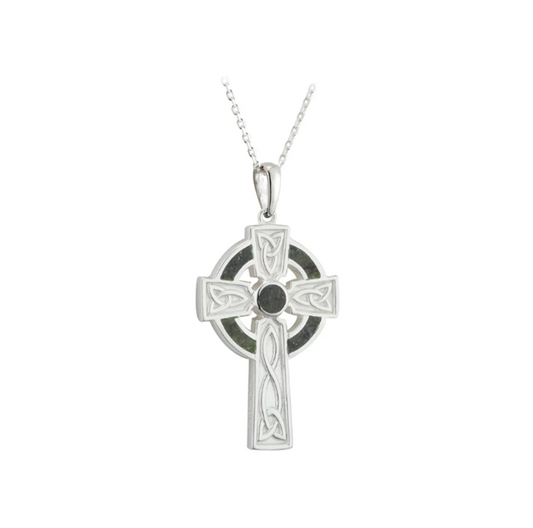 Silver Connemara Marble Celtic Cross