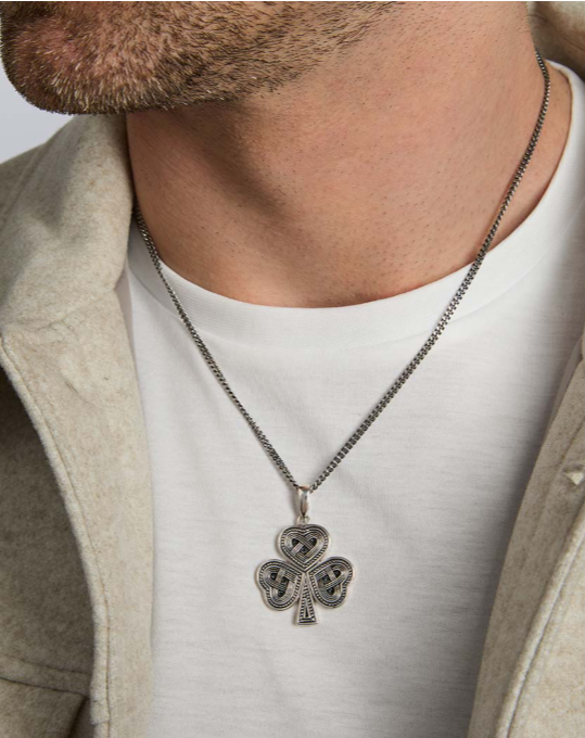 Oxidised Silver Celtic Shamrock Pendant Necklace