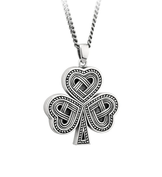 Oxidised Silver Celtic Shamrock Pendant Necklace