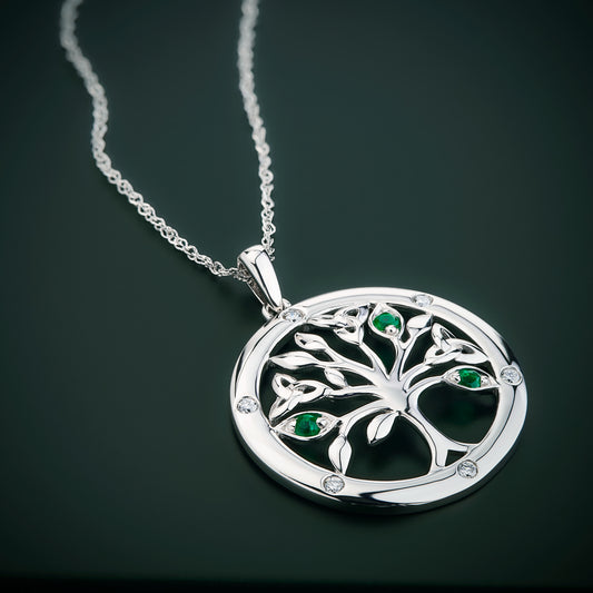 Silver Crystal Tree Of Life Pendant