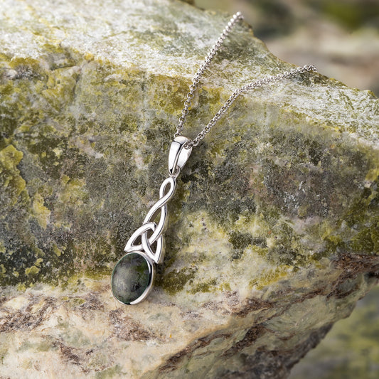Connemara Marble Long Trinity Knot Pendant